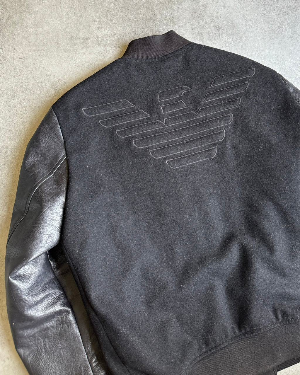 AW2018 Emporio Armani Black Leather Sleeves Bomber Jacket (M) - 7