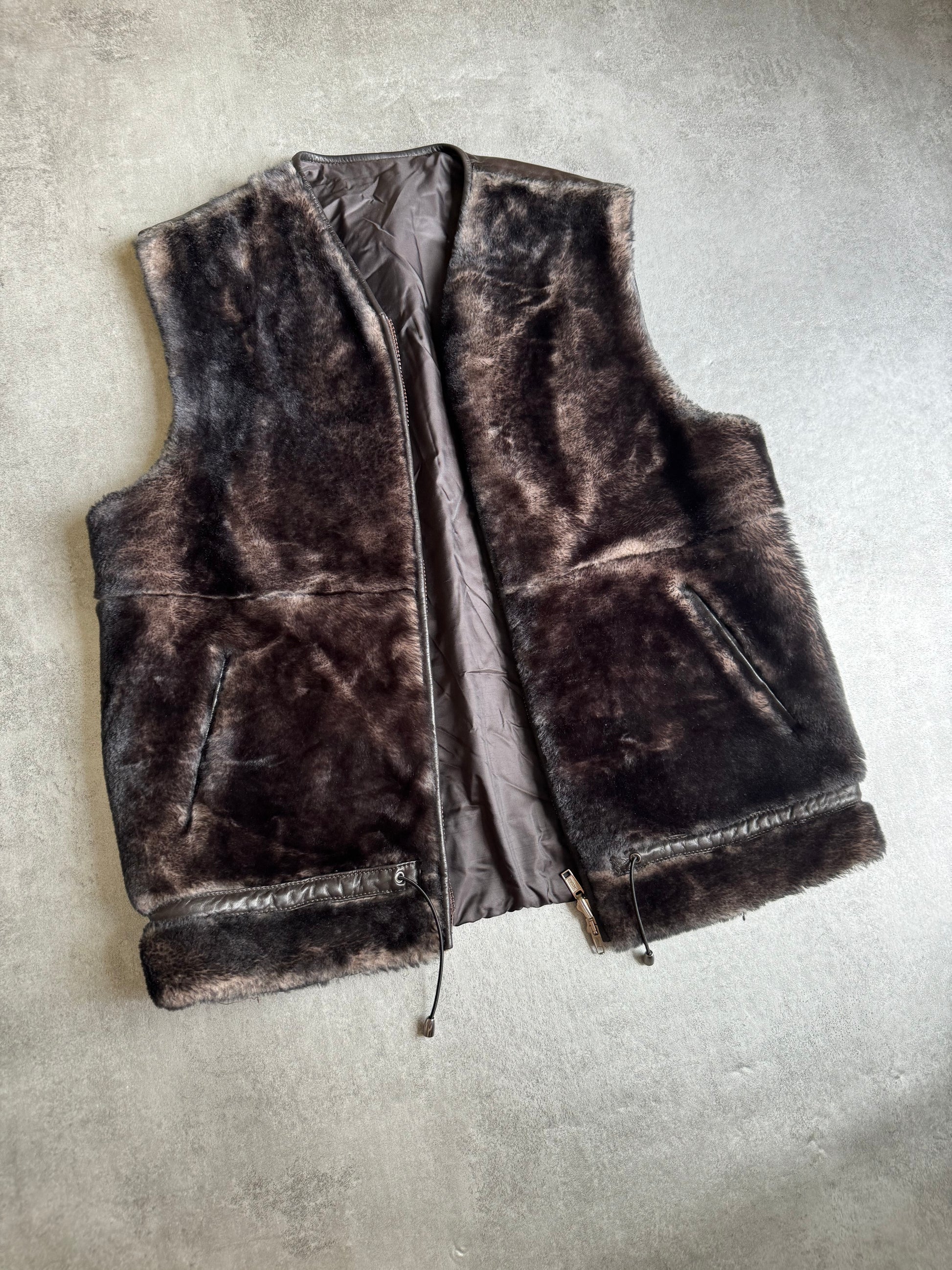 AW2000 Gianfranco Ferré Fur Leather Sleeveless Jacket (L) - 9