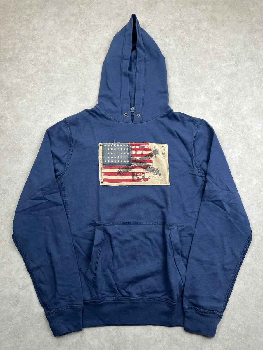 2010s Ralph Lauren Polo Navy American Flag Hoodie aHnKWMRP 0
