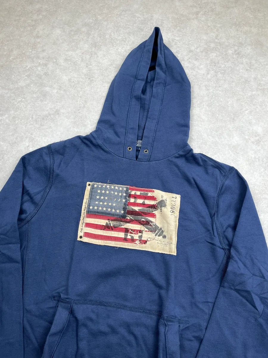 2010s Ralph Lauren Polo Navy American Flag Hoodie aHnKWMRP 7