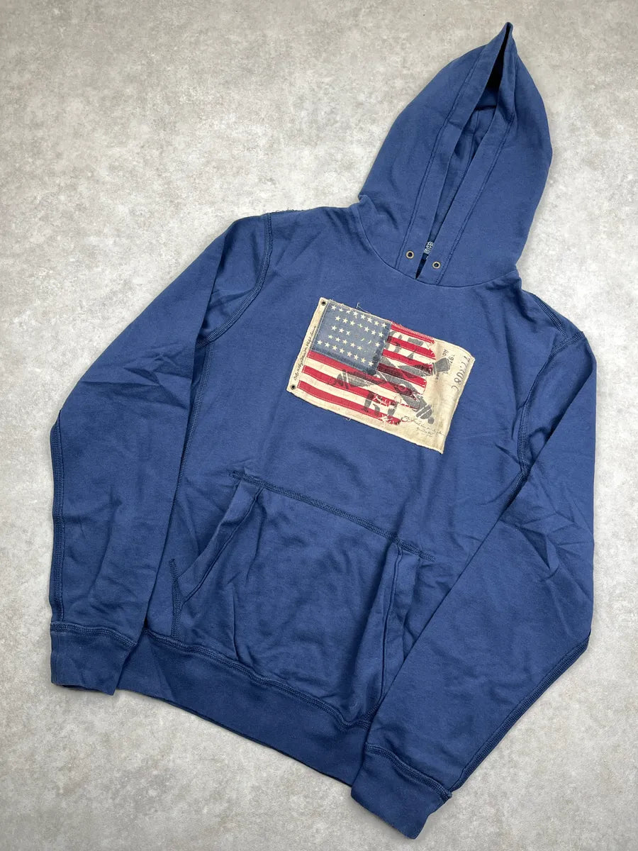 2010s Ralph Lauren Polo Navy American Flag Hoodie aHnKWMRP 6