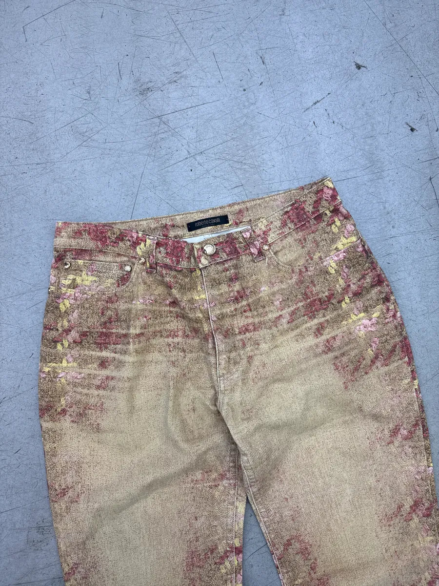 AW2002 Roberto Cavalli Golden Beige Floral Jacquard Pants aHnQbUyq 6