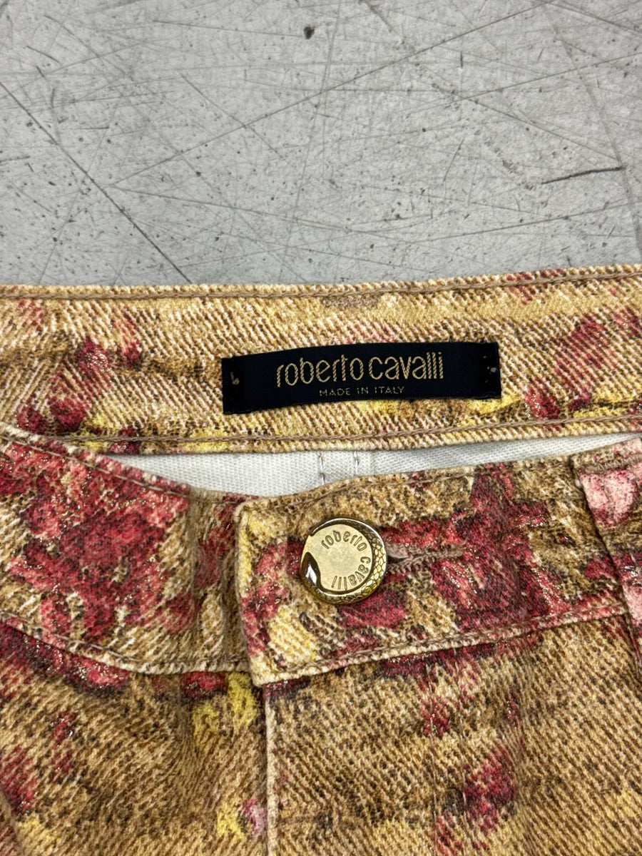 AW2002 Roberto Cavalli Golden Beige Floral Jacquard Pants aHnQbUyq 11