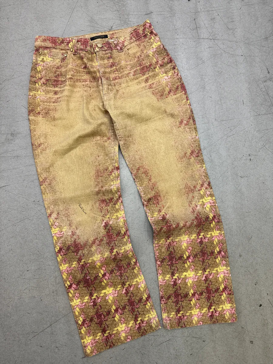 AW2002 Roberto Cavalli Golden Beige Floral Jacquard Pants aHnQbUyq 4