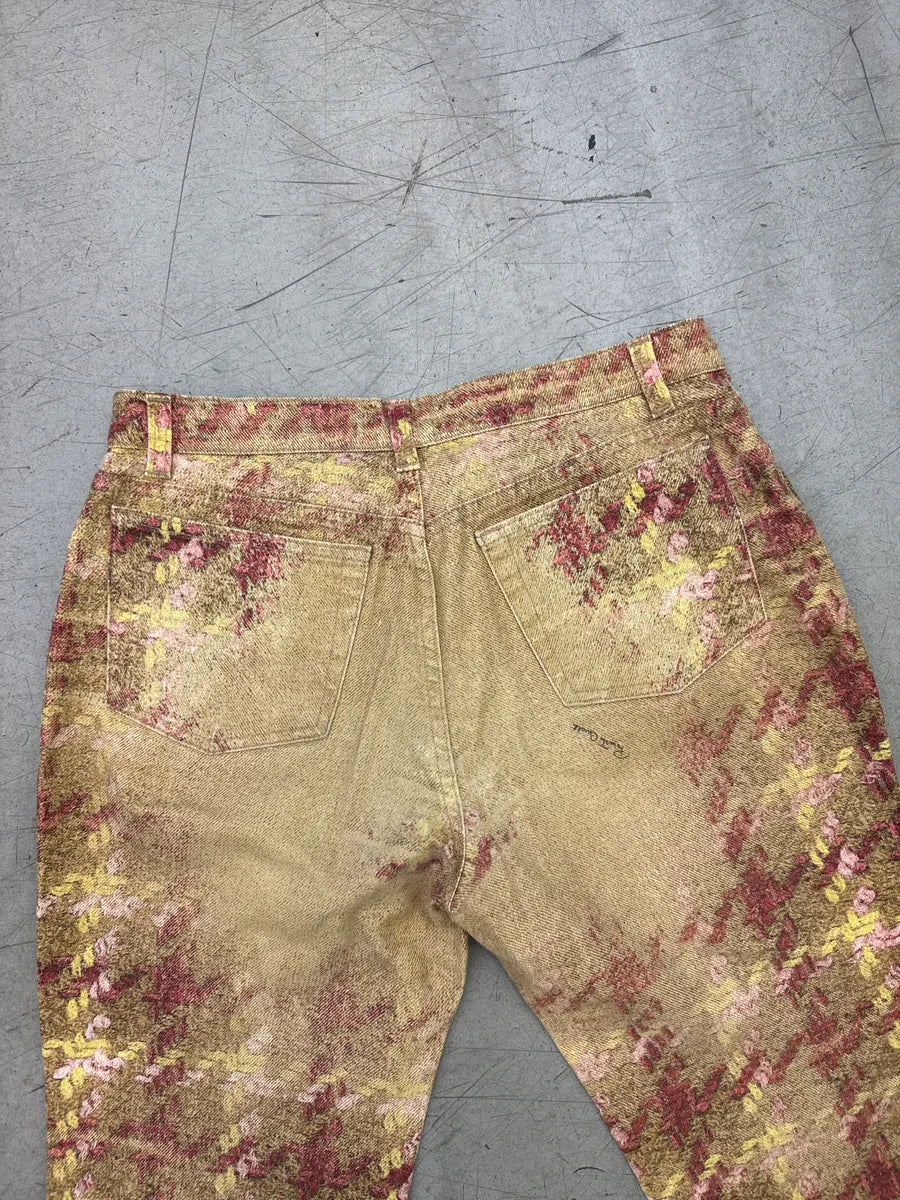 AW2002 Roberto Cavalli Golden Beige Floral Jacquard Pants aHnQbUyq 10