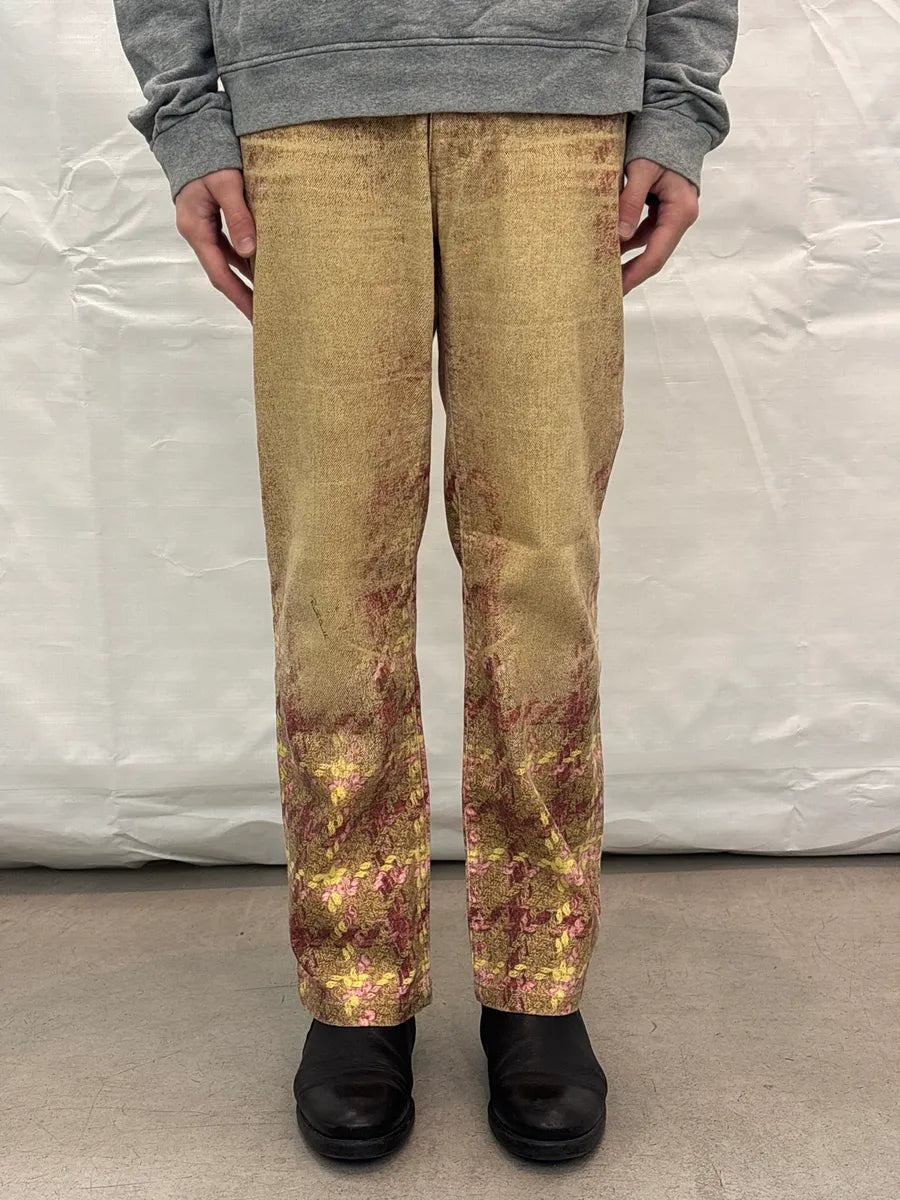 AW2002 Roberto Cavalli Golden Beige Floral Jacquard Pants aHnQbUyq 1