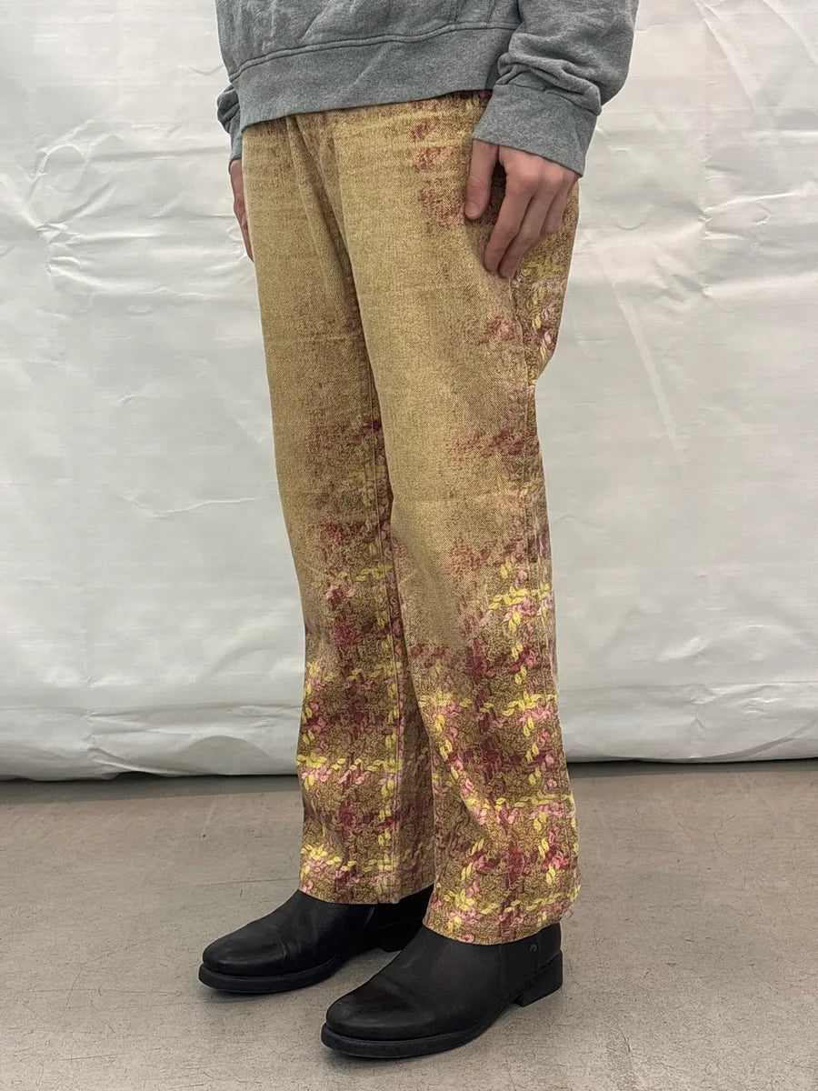 AW2002 Roberto Cavalli Golden Beige Floral Jacquard Pants aHnQbUyq 2
