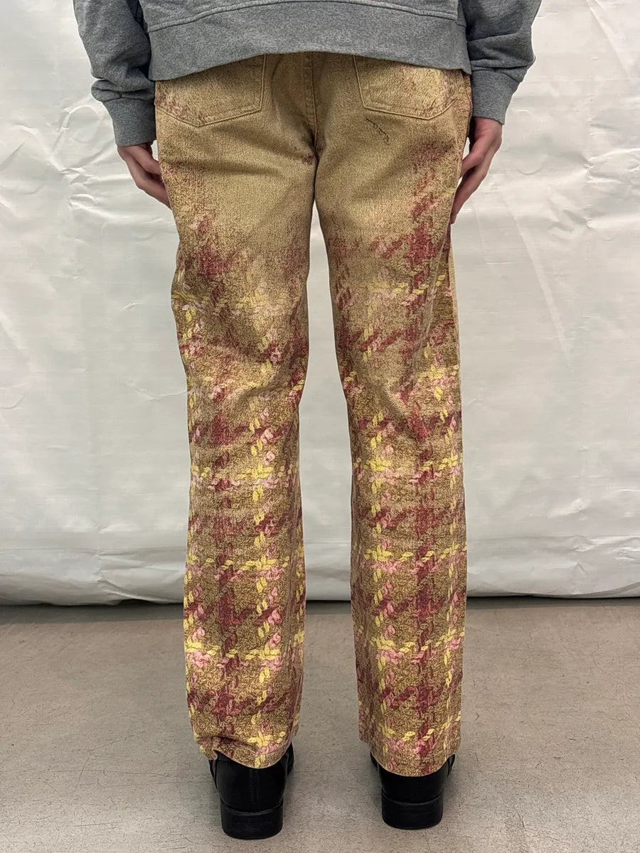AW2002 Roberto Cavalli Golden Beige Floral Jacquard Pants aHnQbUyq 3
