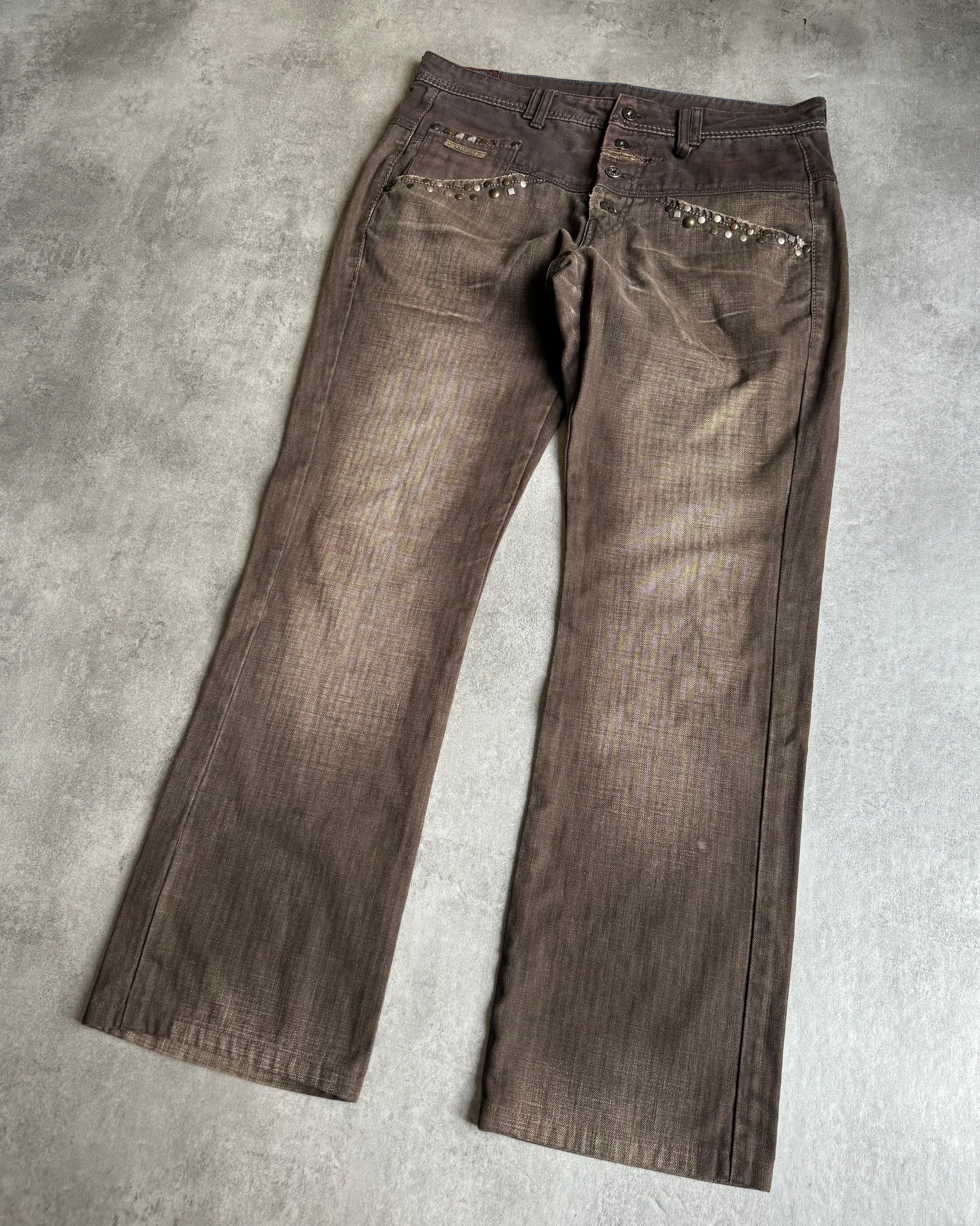 2000s Marithé + François Girbaud Brown Embellished Ornement Cozy Pants (L/XL) - 2