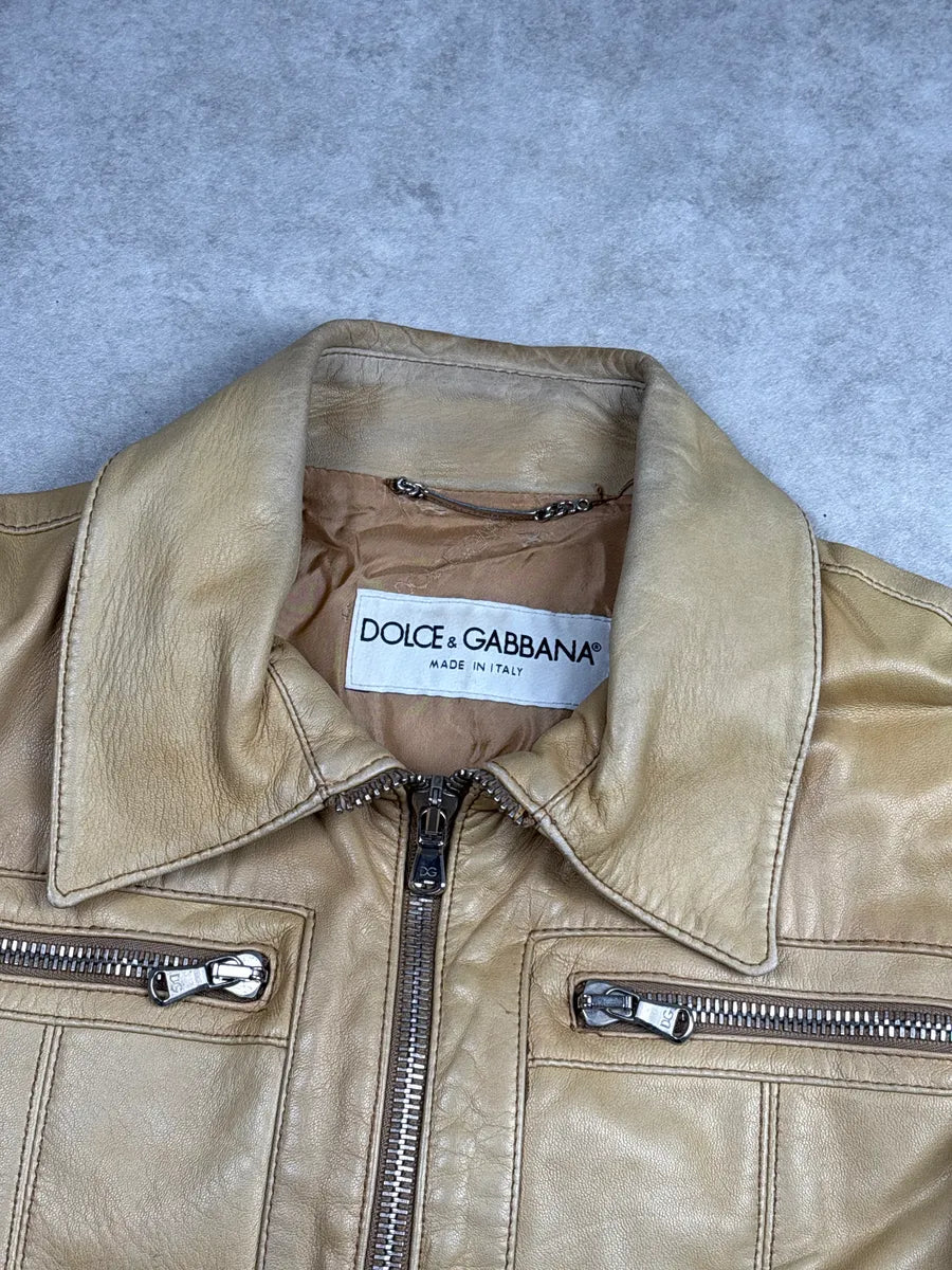 SS2002 Dolce & Gabbana Tan Leather Multi-Pocket Leather Jacket aKBxkyaQ 10