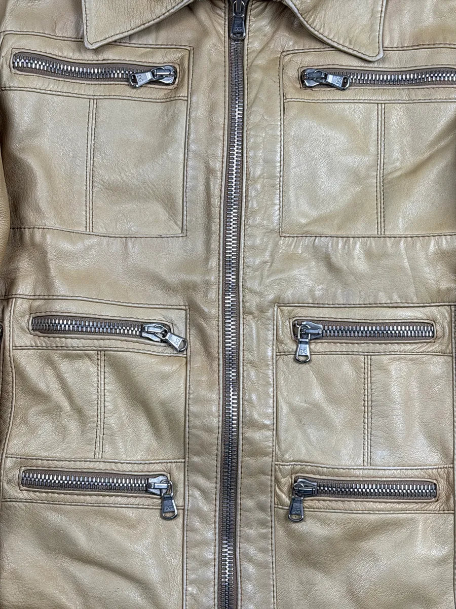 SS2002 Dolce & Gabbana Tan Leather Multi-Pocket Leather Jacket aKBxkyaQ 6