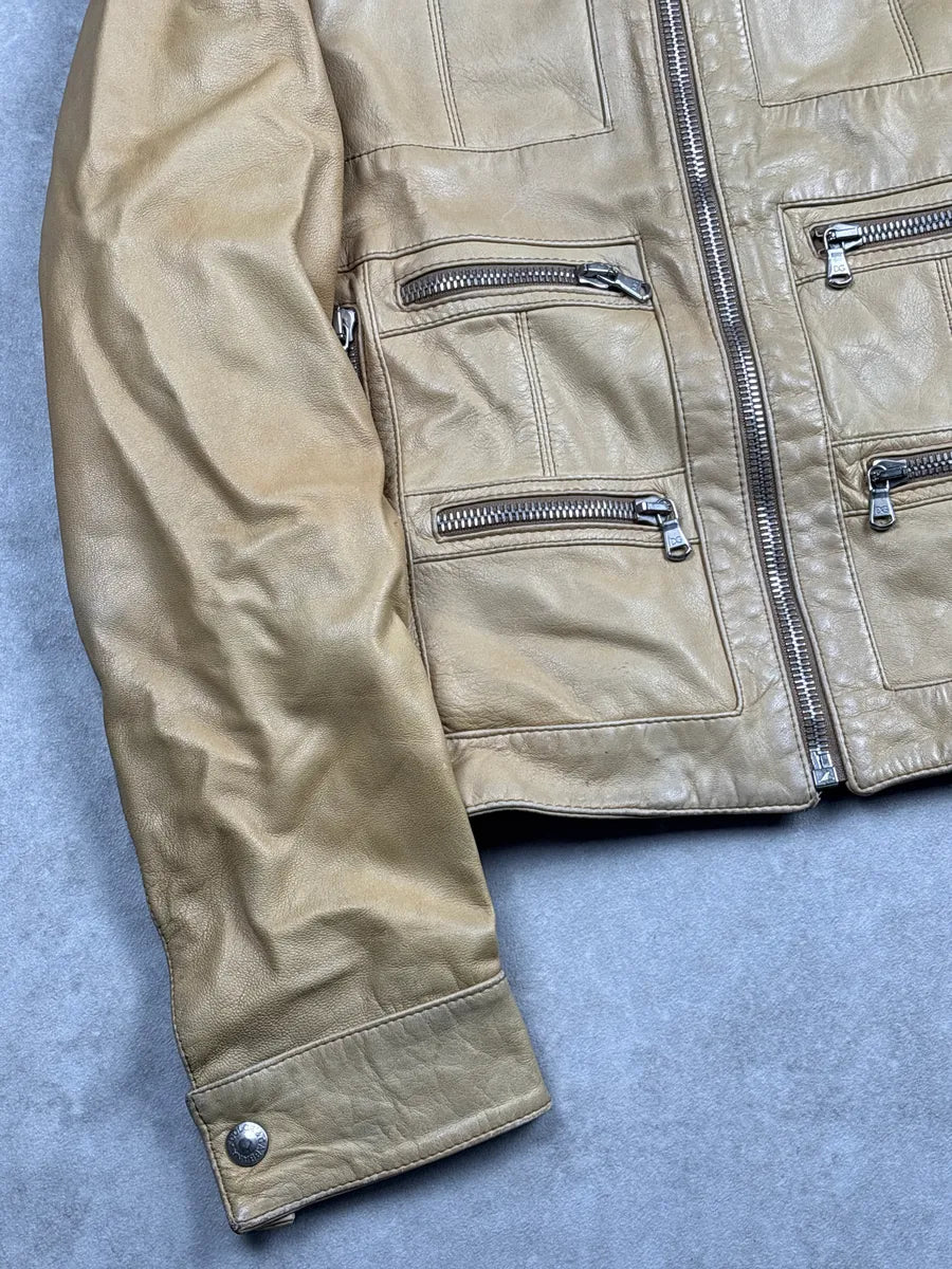 SS2002 Dolce & Gabbana Tan Leather Multi-Pocket Leather Jacket aKBxkyaQ 7