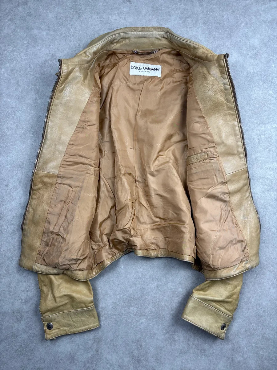 SS2002 Dolce & Gabbana Tan Leather Multi-Pocket Leather Jacket aKBxkyaQ 4