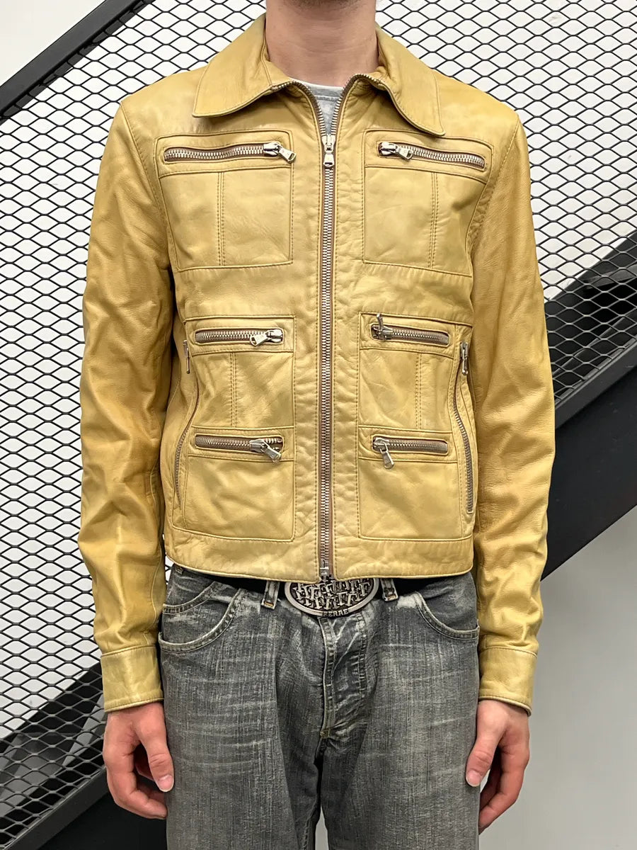 SS2002 Dolce & Gabbana Tan Leather Multi-Pocket Leather Jacket aKBxkyaQ 2