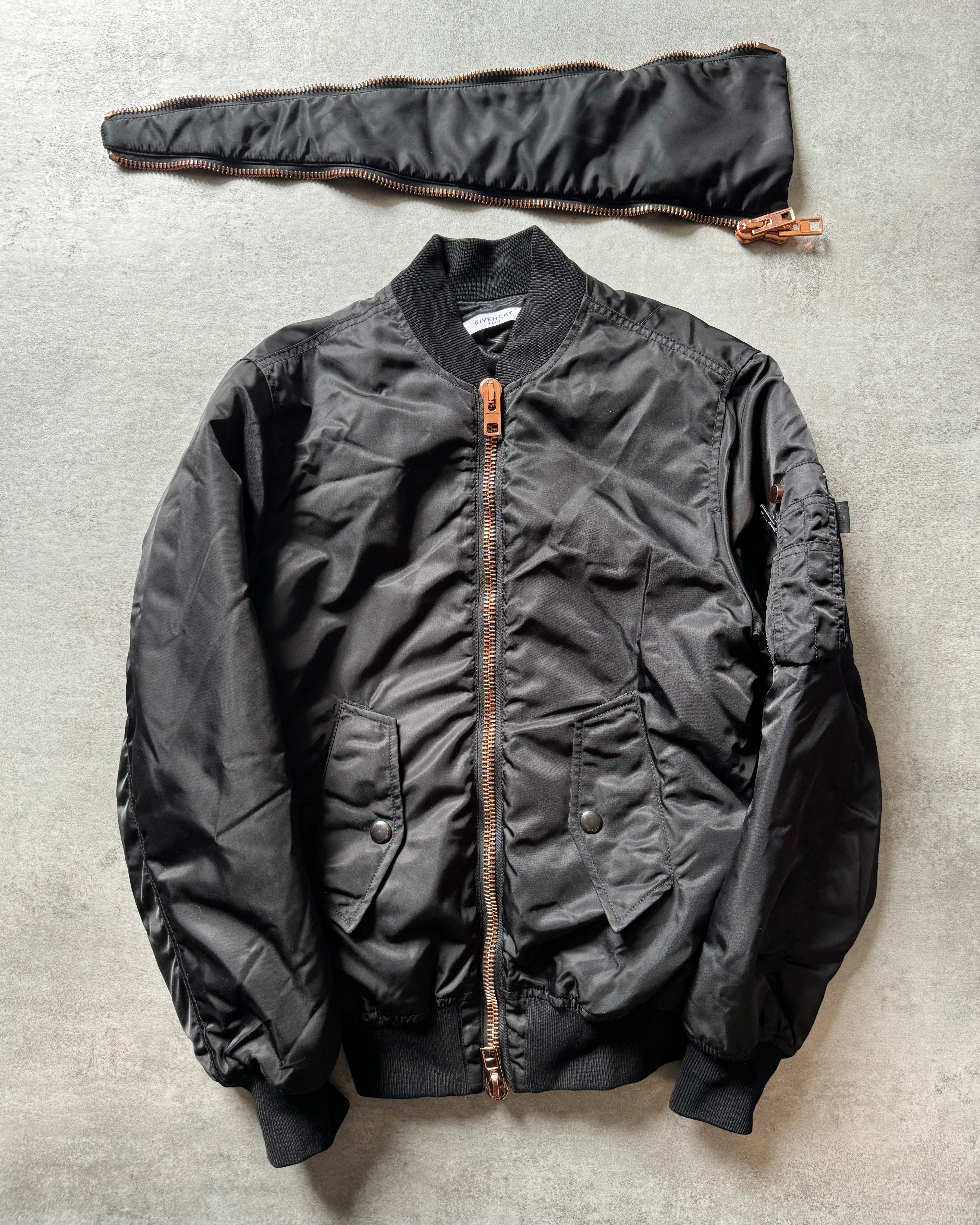 AW2016 Givenchy Podium Black Asymmetrical Zips Bomber Jacket (M) - 2
