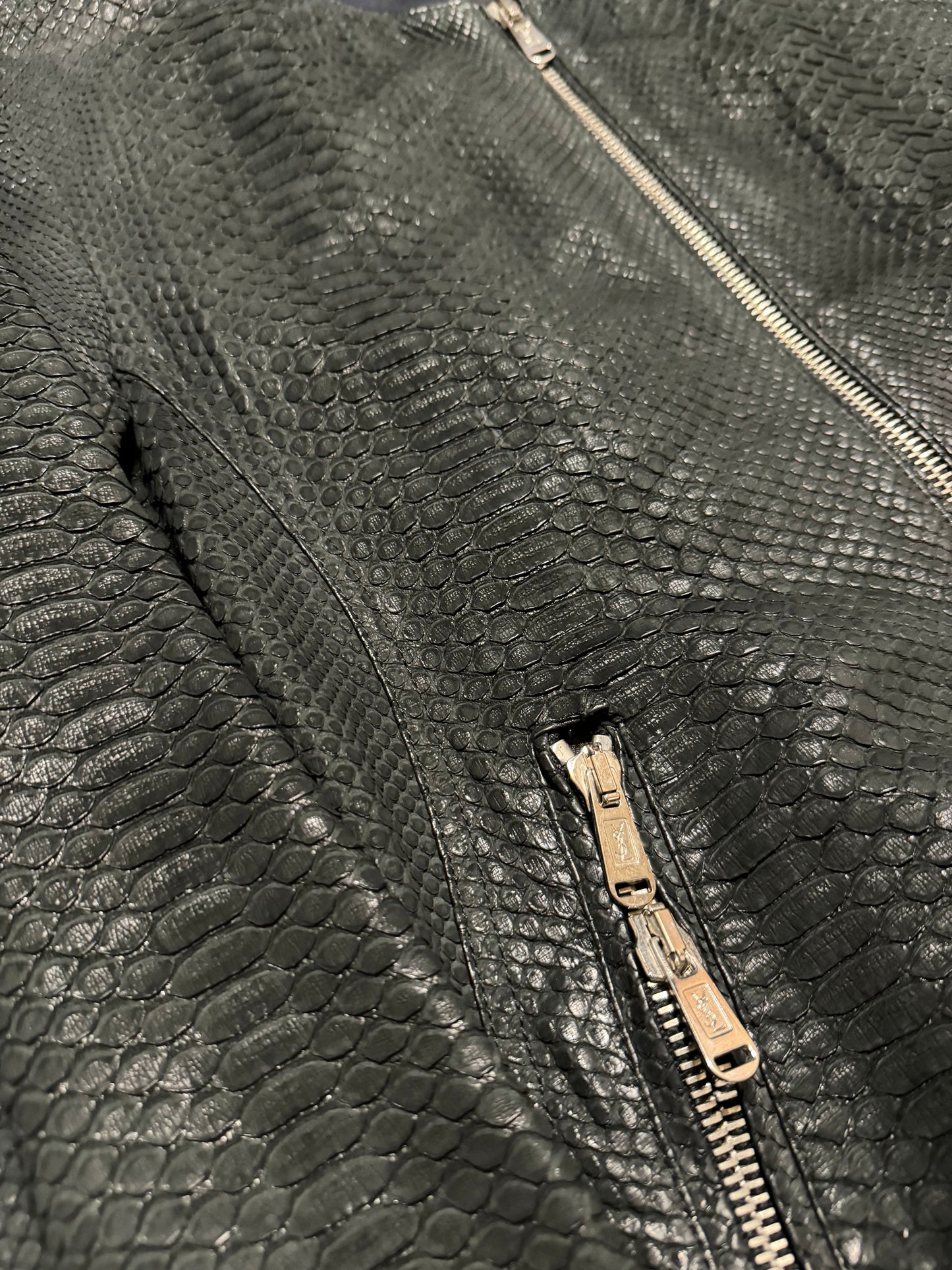 2010s Yves Saint Laurent Black Snakeskin Python Avant-Garde Leather Jacket (M/L) - 6