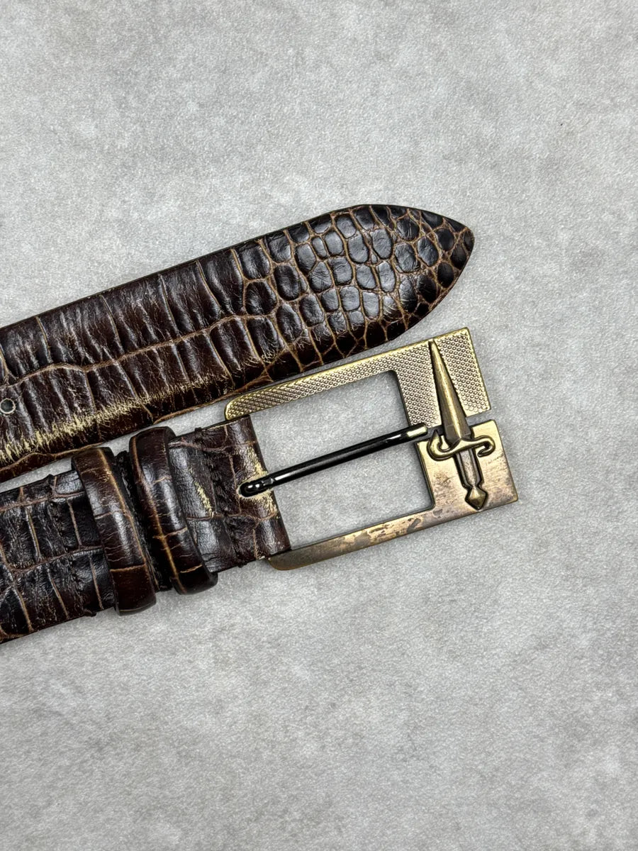 Paciotti Dark Brown Crocodile Effect Dagger Buckle Belt aKwEahbA 4