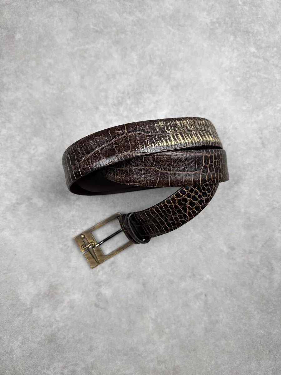 Paciotti Dark Brown Crocodile Effect Dagger Buckle Belt aKwEahbA 2