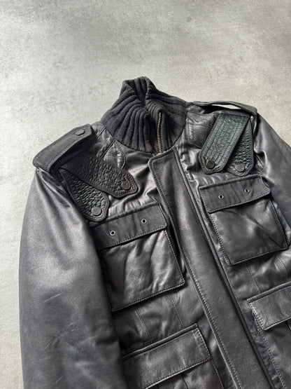 2000s Roberto Cavalli Class Biker Strapped Black Leather Jacket (M) - 7