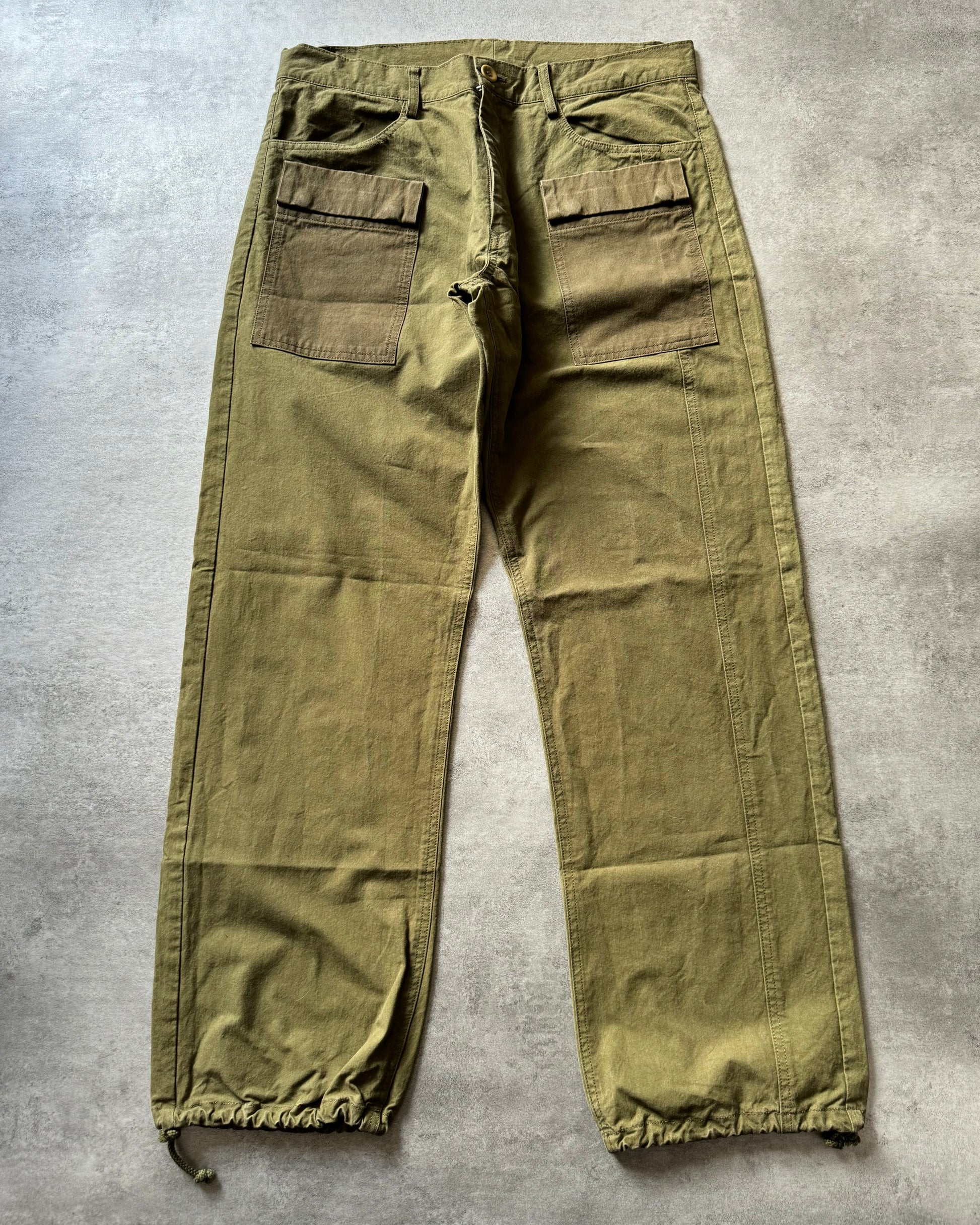 Yohji Yamamoto Olive Cargo Structured Pants (M) - 3