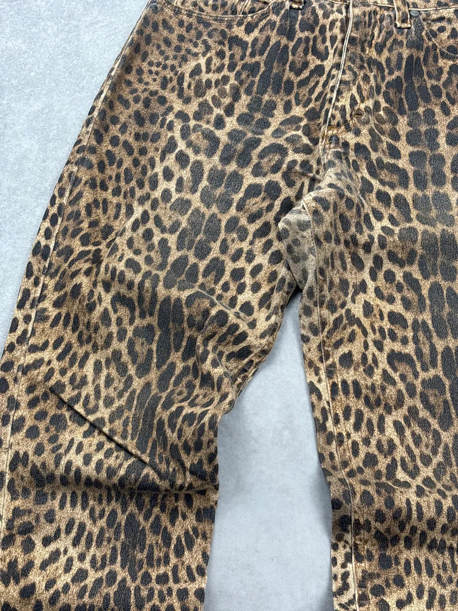 1990s Roberto Cavalli Brown Beige Leopard Jeans aQabrYNU 5
