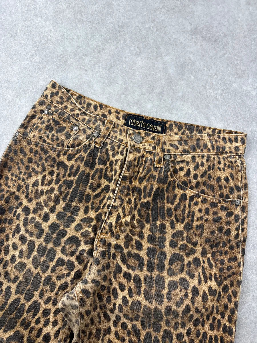 1990s Roberto Cavalli Brown Beige Leopard Jeans aQabrYNU 6