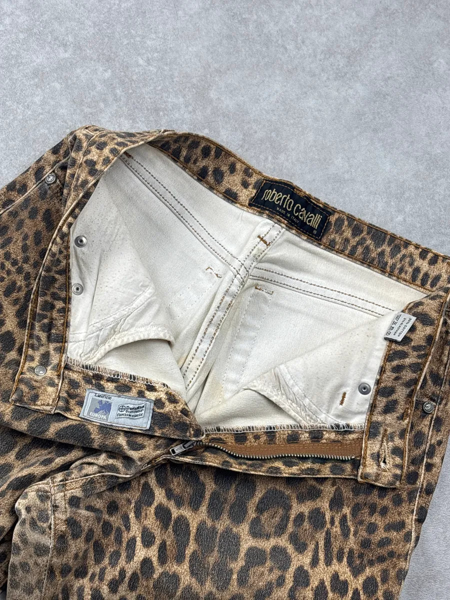 1990s Roberto Cavalli Brown Beige Leopard Jeans aQabrYNU 7