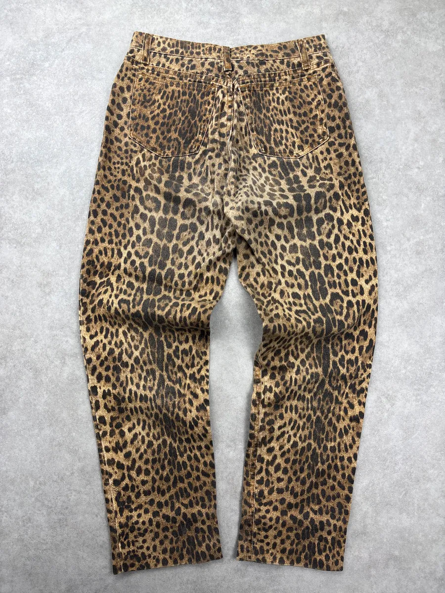 1990s Roberto Cavalli Brown Beige Leopard Jeans aQabrYNU 4
