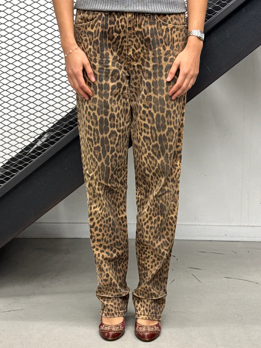 1990s Roberto Cavalli Brown Beige Leopard Jeans aQabrYNU 1