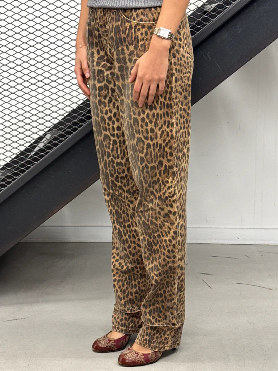 1990s Roberto Cavalli Brown Beige Leopard Jeans aQabrYNU 2
