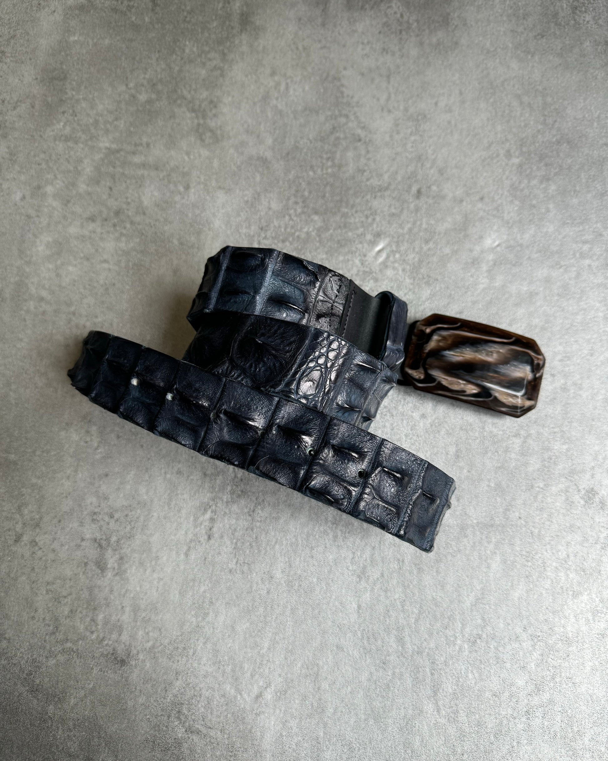 Scunzani Artisanal Navy Crocodile Leather Belt (OS) - 5