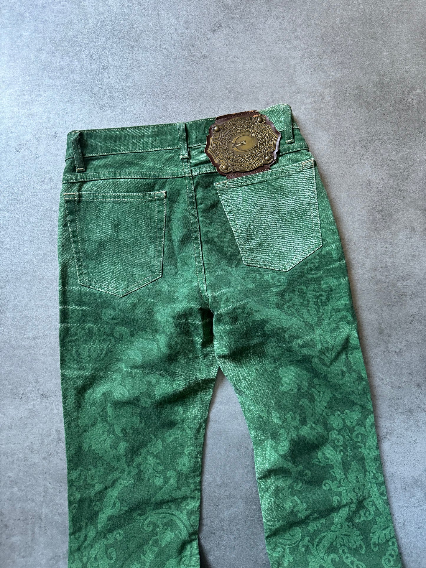 2000s Cavalli Forst Green Local Arabic Prints Pants (XS) - 3