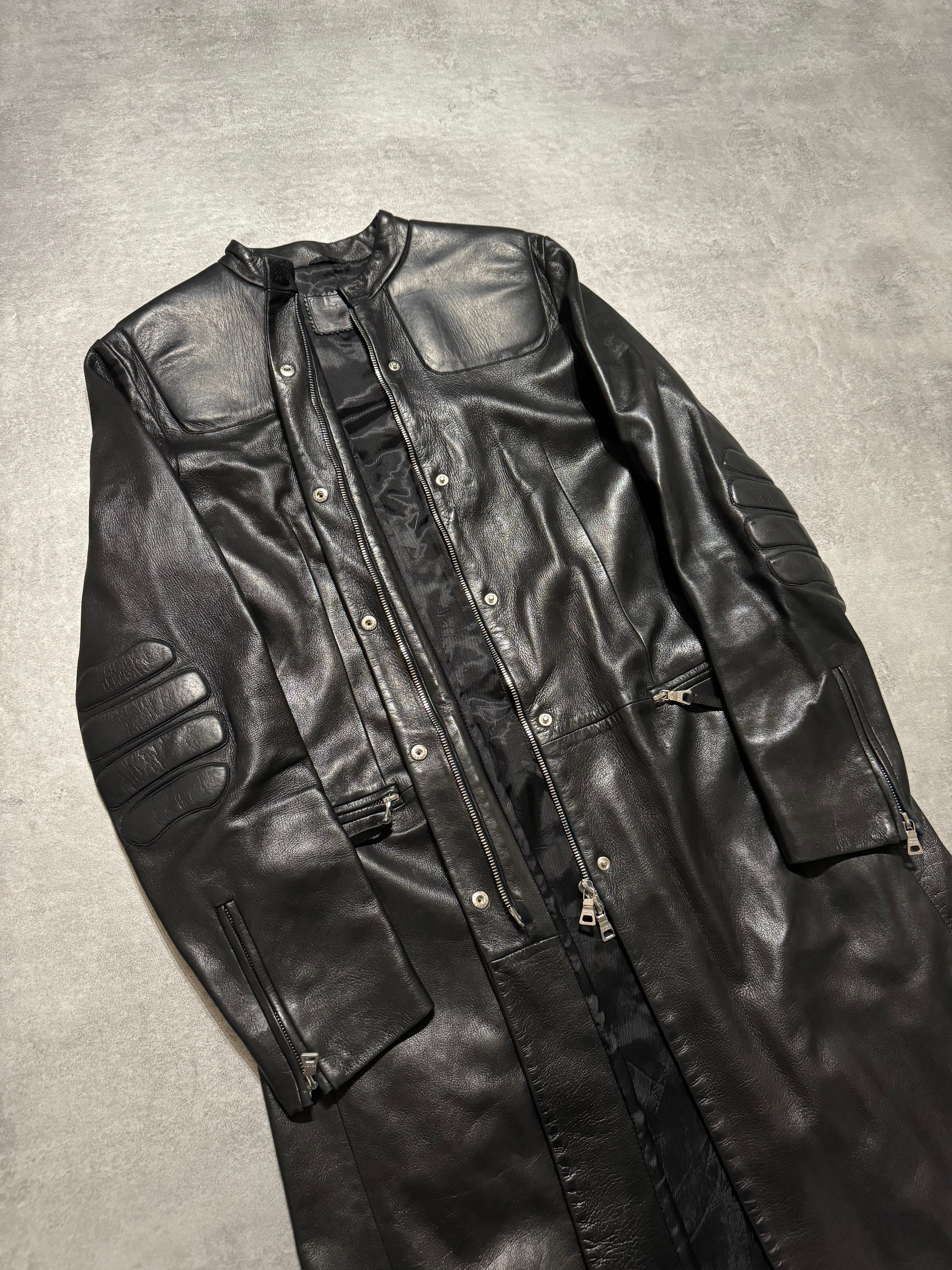 FW1999 Prada Black Padded Biker Matrix Leather Trench Jacket  (S) - 9