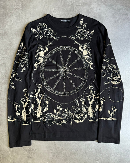 2010s Dolce & Gabbana Renaissance Velvet Embroideries Black Longsleeves (M) - 1