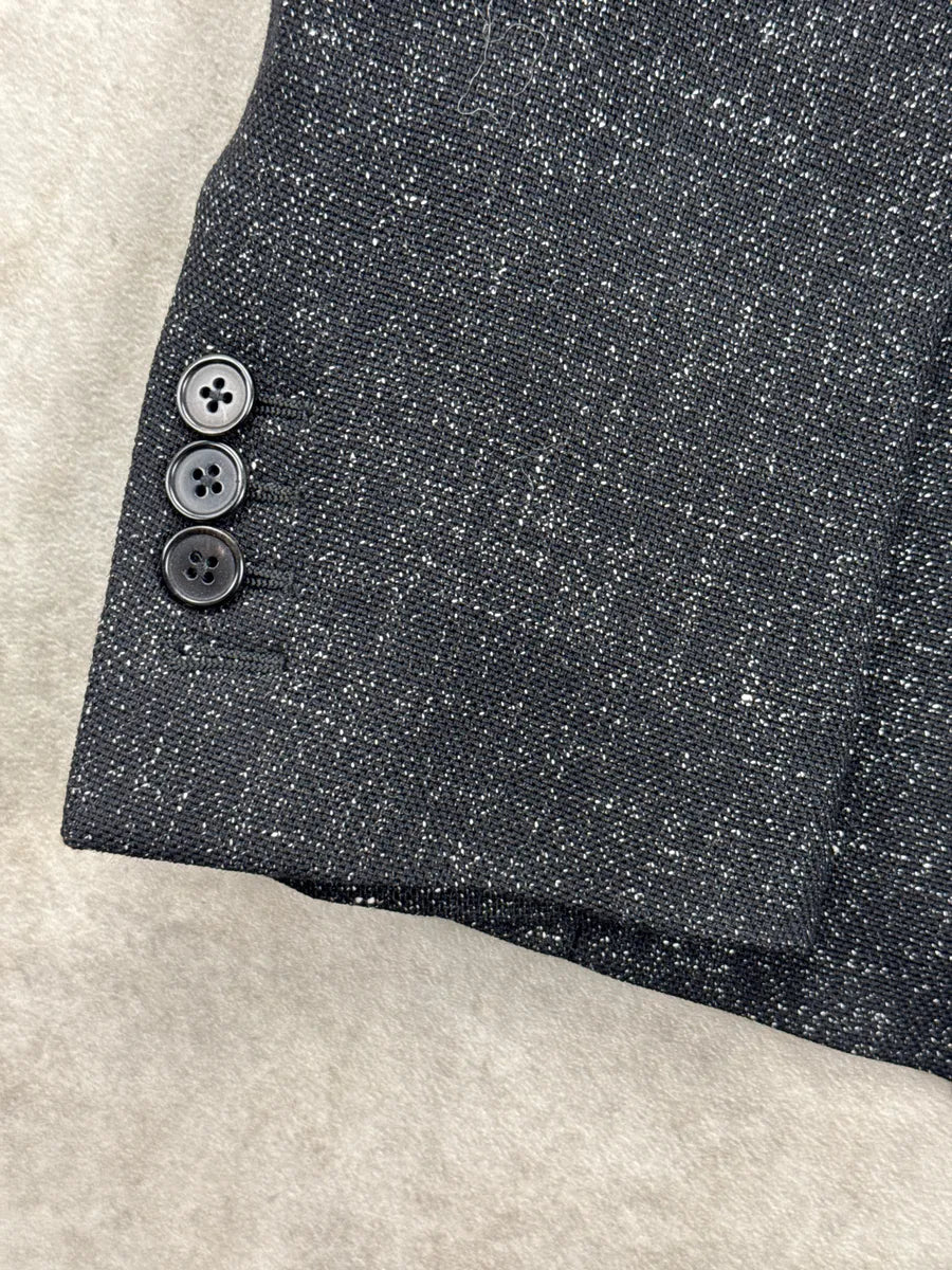 SS2015 Saint Laurent Black Wool Speckled Tweed Two-Button Blazer Jacket aZVxndpi 7