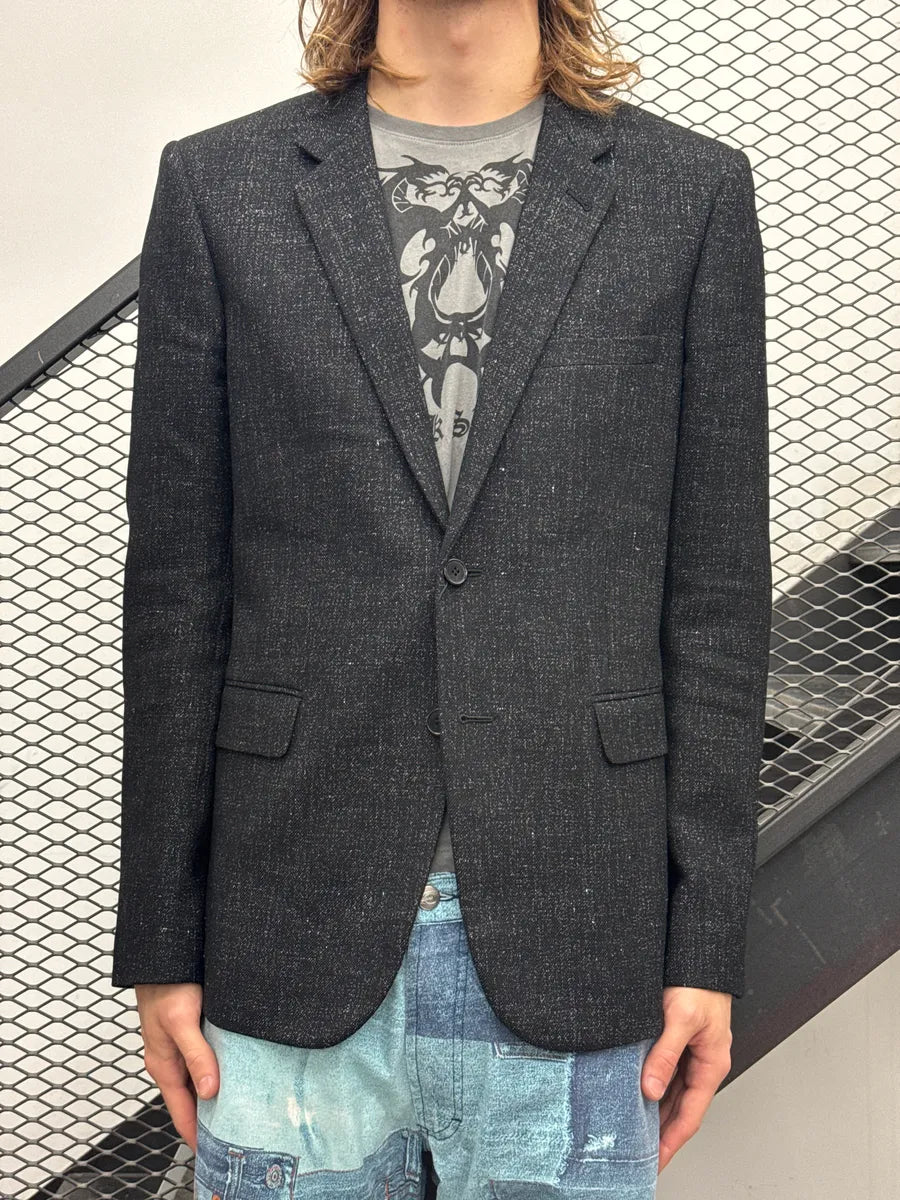 SS2015 Saint Laurent Black Wool Speckled Tweed Two-Button Blazer Jacket aZVxndpi 1