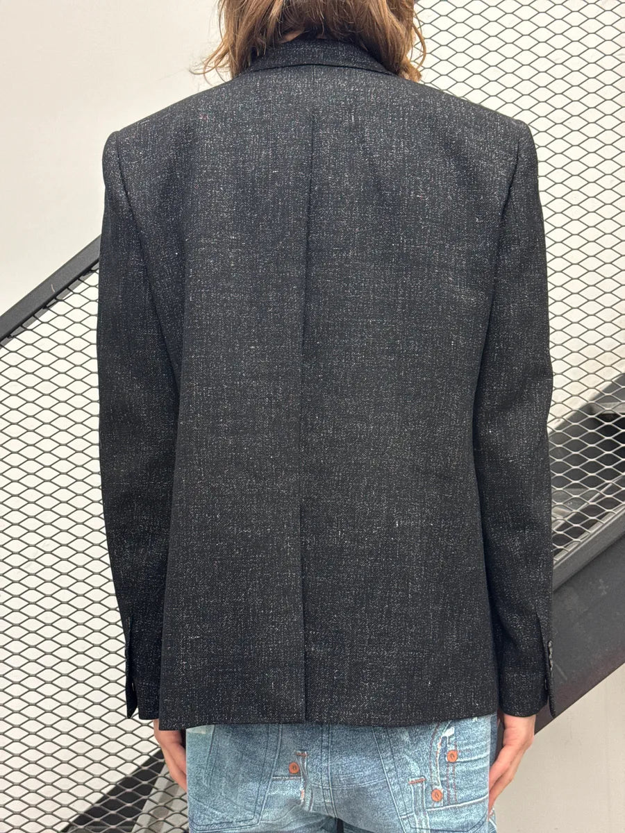 SS2015 Saint Laurent Black Wool Speckled Tweed Two-Button Blazer Jacket aZVxndpi 2