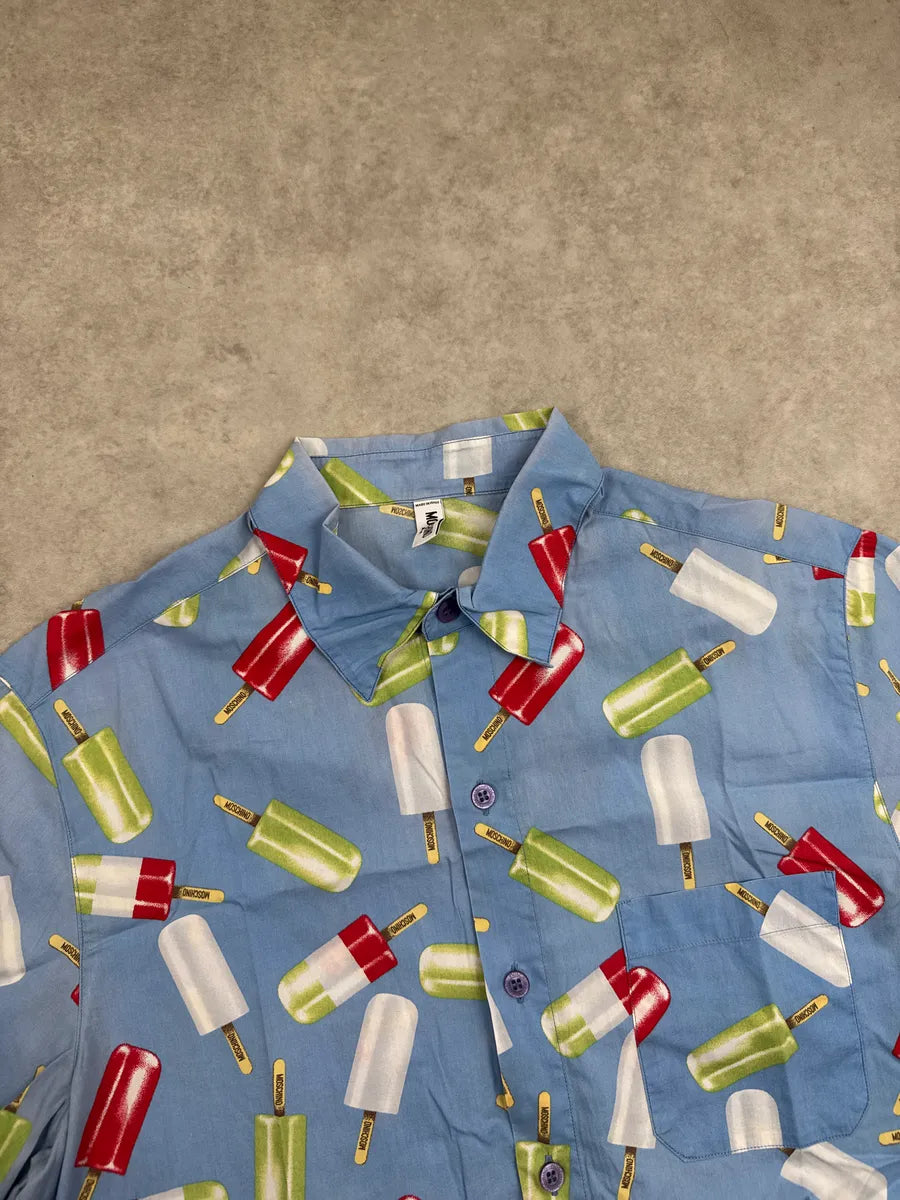 Moschino Light Blue Popsicle Ice Print All-Over Pattern Short Sleeves Shirt aaDJqoNJ 5