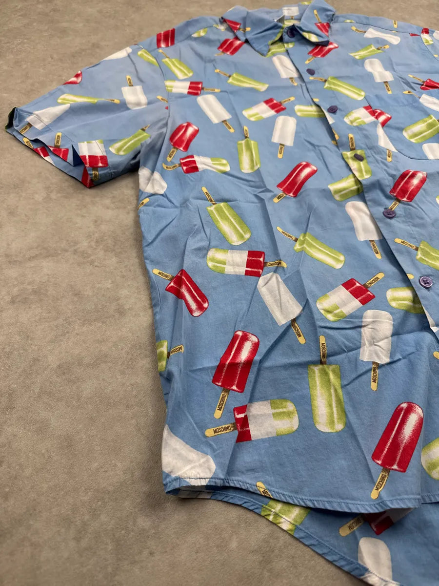 Moschino Light Blue Popsicle Ice Print All-Over Pattern Short Sleeves Shirt aaDJqoNJ 3