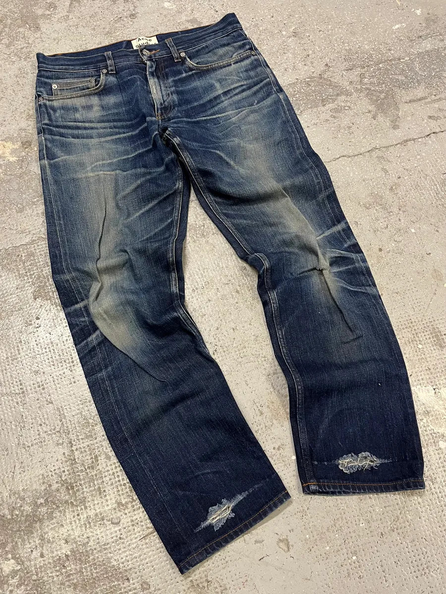 Acne Studios Ash Raw Blue Faded Denim Jeans (M) dQIkDBK 3