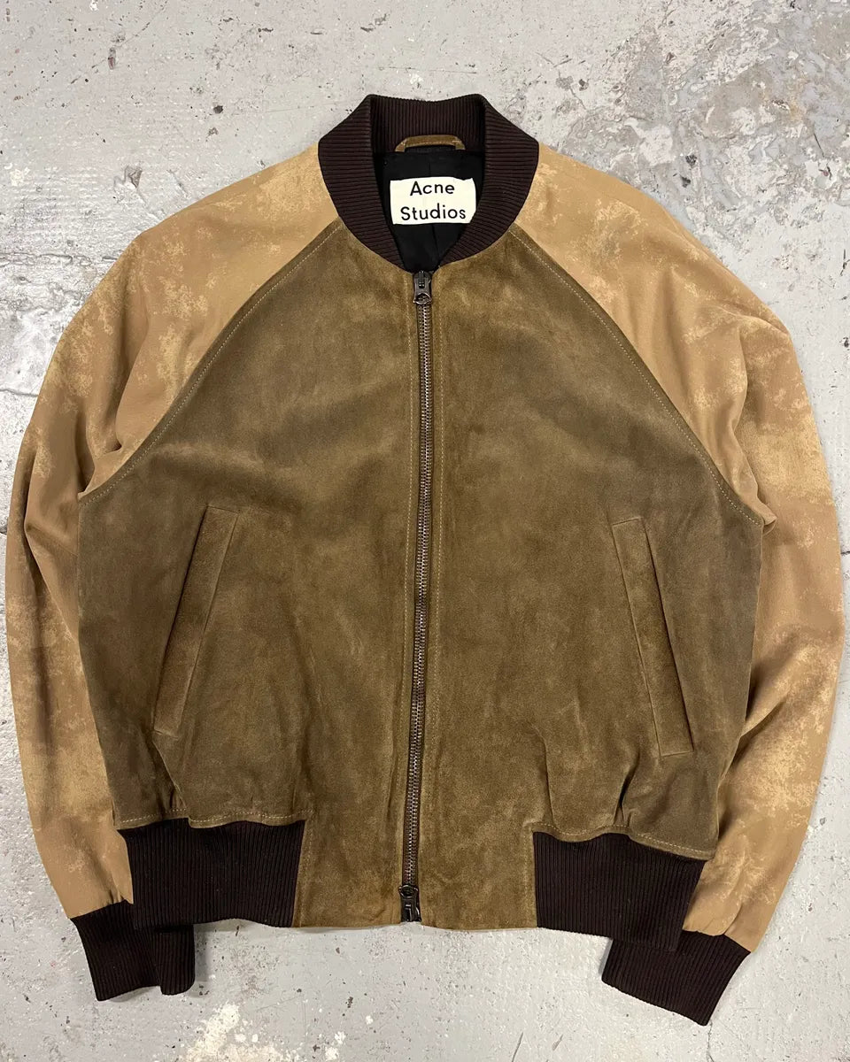 Acne Studios Beige Suede Bomber Leather Jacket (S/M) ERbJZGO 0