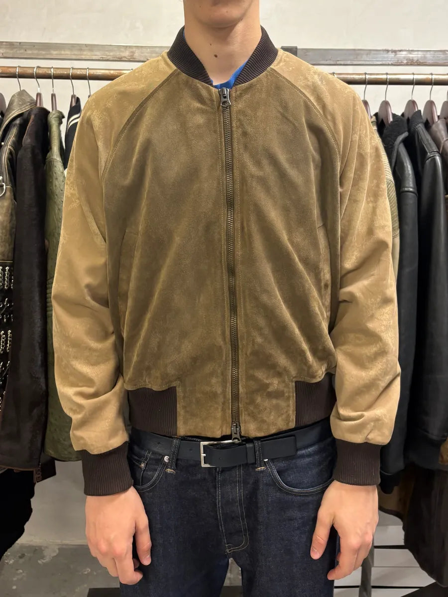 Acne Studios Beige Suede Bomber Leather Jacket (S/M) ERbJZGO 1