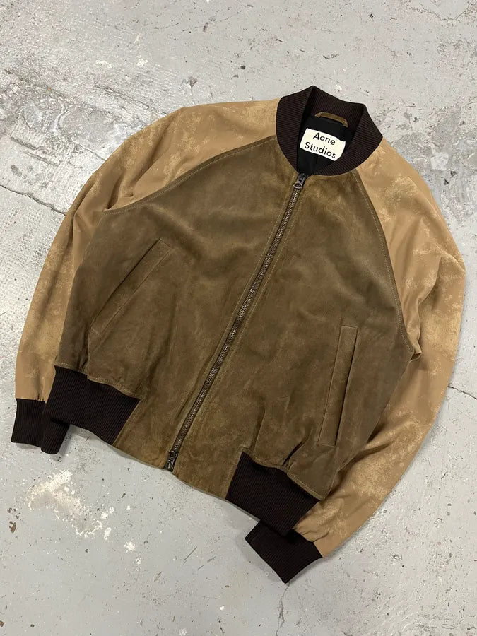 Acne Studios Beige Suede Bomber Leather Jacket (S/M) ERbJZGO 3