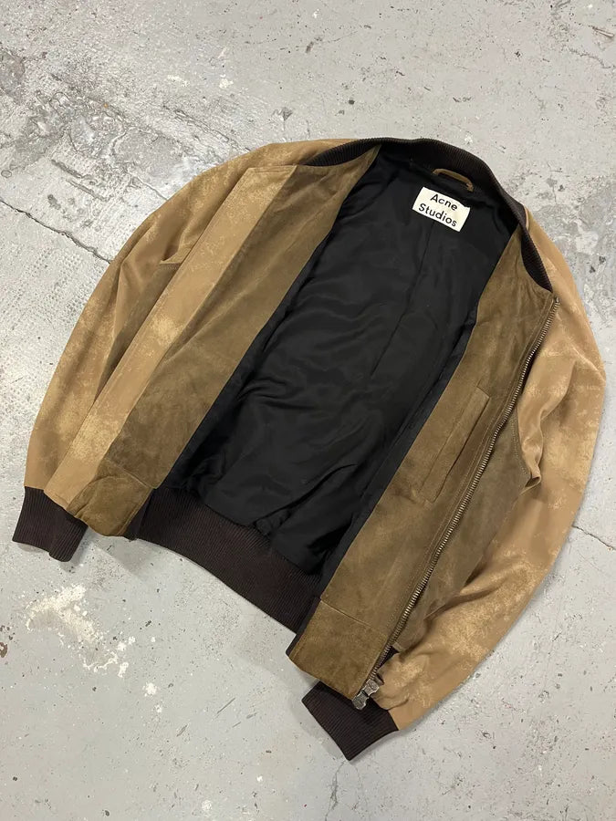 Acne Studios Beige Suede Bomber Leather Jacket (S/M) ERbJZGO 4