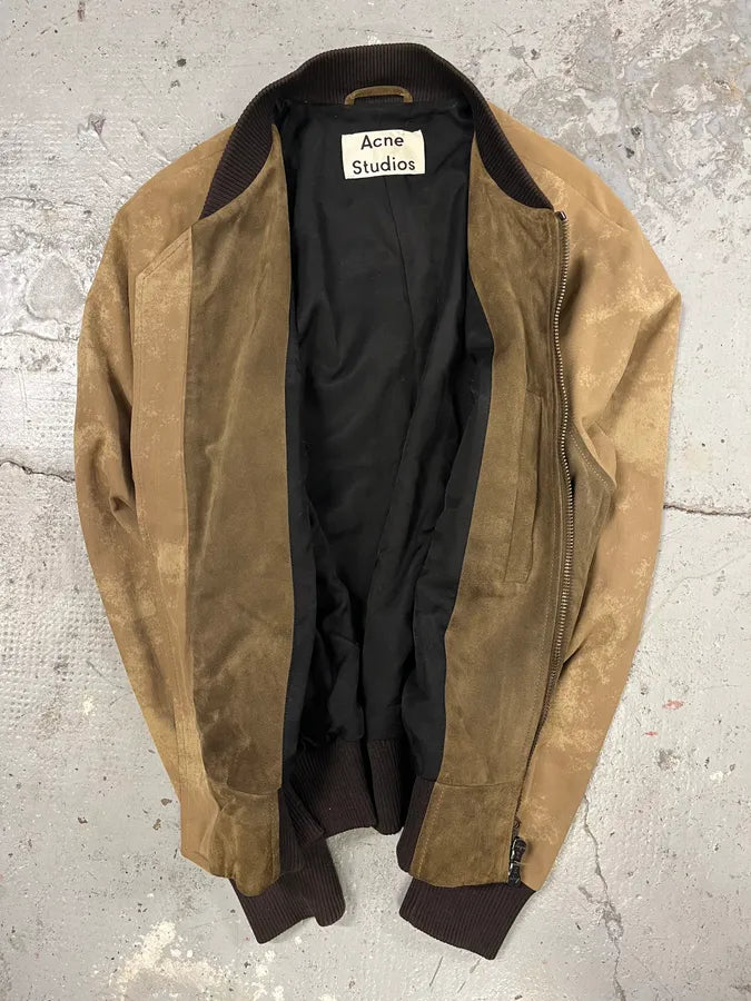 Acne Studios Beige Suede Bomber Leather Jacket (S/M) ERbJZGO 5