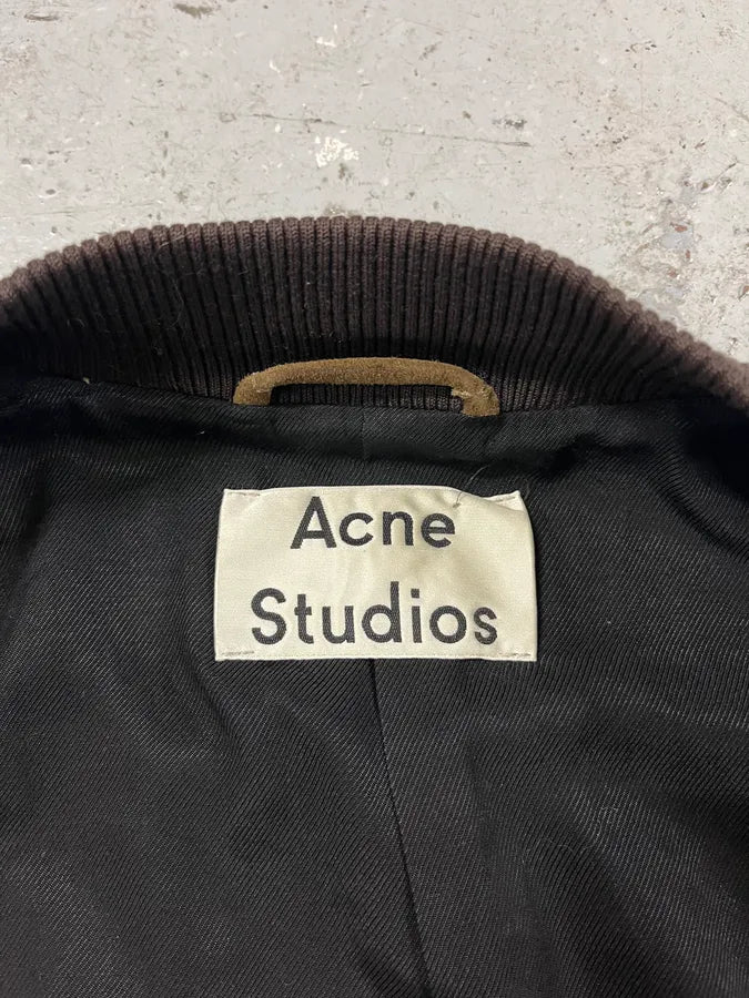 Acne Studios Beige Suede Bomber Leather Jacket (S/M) ERbJZGO 7