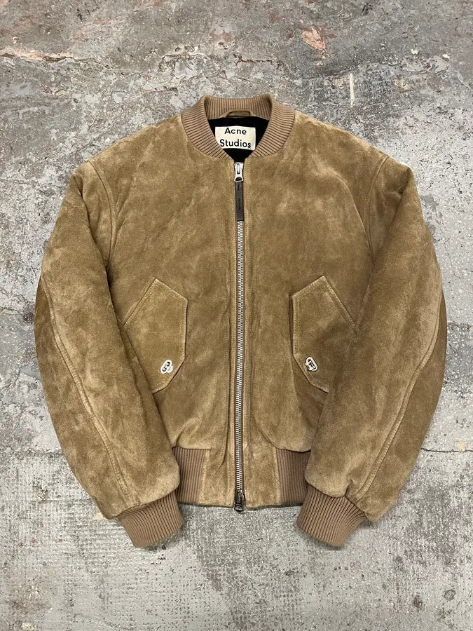 Acne Studios Beige Suede Leather Bomber Jacket (M) QIQqoeC 0