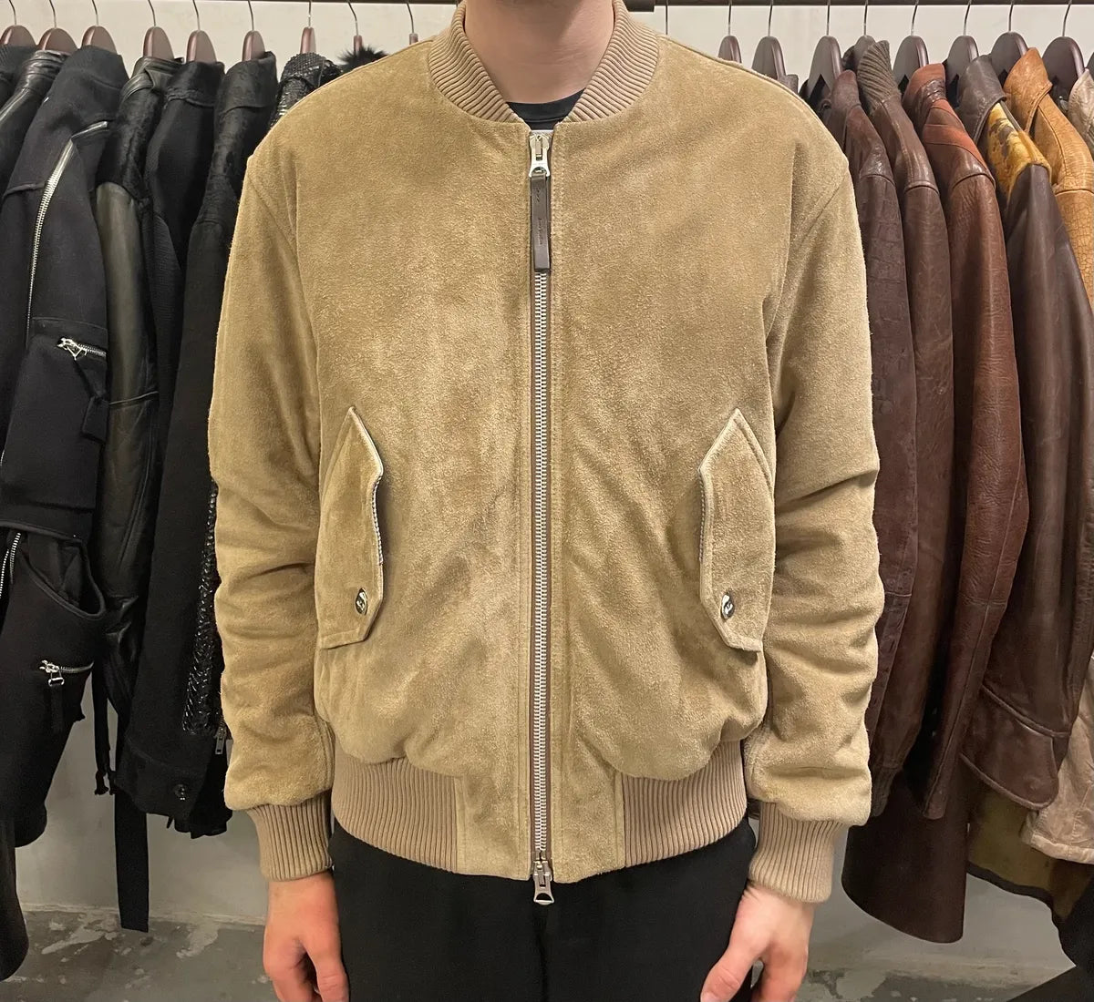 Acne Studios Beige Suede Leather Bomber Jacket (M) QIQqoeC 1