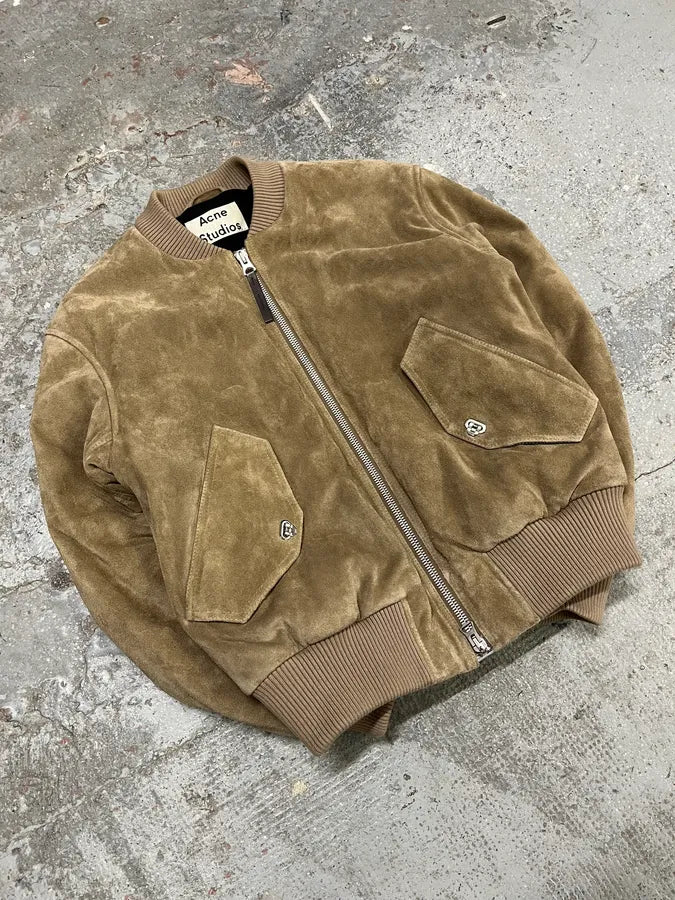 Acne Studios Beige Suede Leather Bomber Jacket (M) QIQqoeC 3