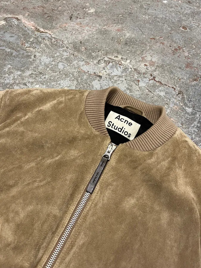 Acne Studios Beige Suede Leather Bomber Jacket (M) QIQqoeC 5